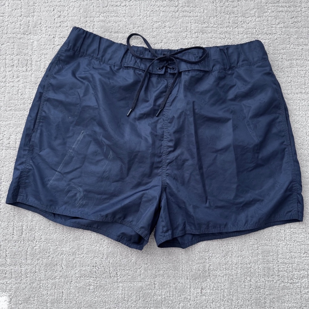 Louis Vuitton Monogram Embossed Swim Shorts Navy Blue XL RM221Q Made in Italy
